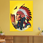 Native American Chief op wilde landschap zonsonder Canvas Afdruk (Insitu (Woonkamer))