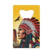 Native American Chief op wilde landschap zonsonder Creditkaart Flessenopener (Voorkant)