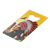 Native American Chief op wilde landschap zonsonder Creditkaart Flessenopener (Voorkant Gekanteld)