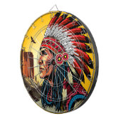 Native American Chief op wilde landschap zonsonder Dartbord (Voorkant Rechts)