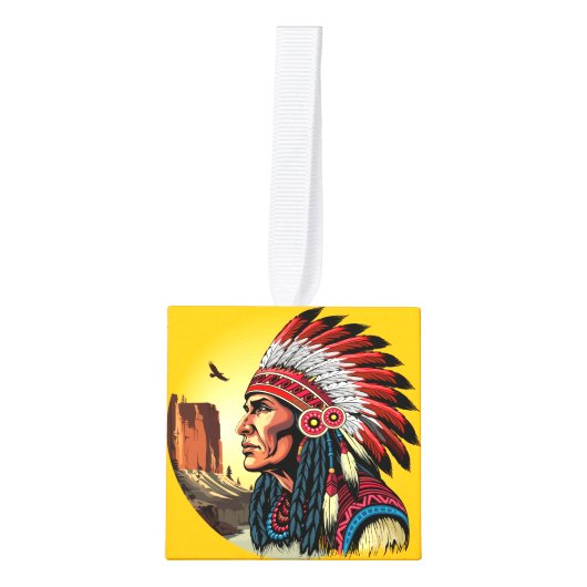 Native American Chief op wilde landschap zonsonder Decoratie (Voorkant)