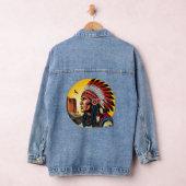 Native American Chief op wilde landschap zonsonder Denim Jacket (Hangar)