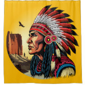 Native American Chief op wilde landschap zonsonder Douchegordijn (Voorkant)