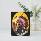 Native American Chief op wilde landschap zonsonder Feestdagenkaart (Staand voorkant)