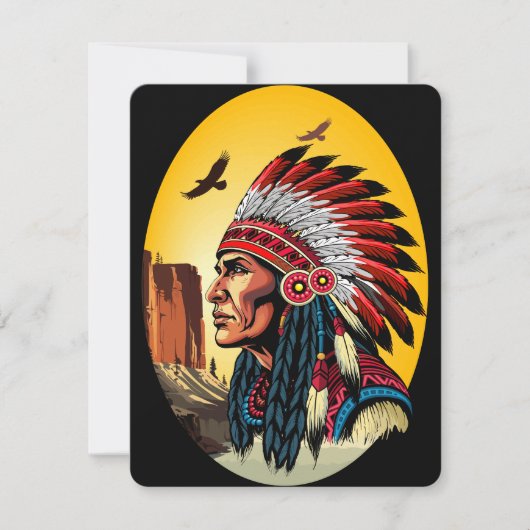 Native American Chief op wilde landschap zonsonder Feestdagenkaart (Voorkant)