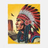 Native American Chief op wilde landschap zonsonder Fleece Deken (Voorkant)