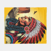 Native American Chief op wilde landschap zonsonder Fleece Deken (Voorkant (Horizontaal))