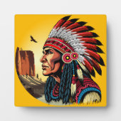Native American Chief op wilde landschap zonsonder Fotoplaat (Voorkant)