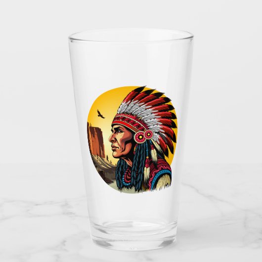 Native American Chief op wilde landschap zonsonder Glas (Voorkant)