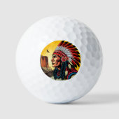 Native American Chief op wilde landschap zonsonder Golfballen (Voorkant)