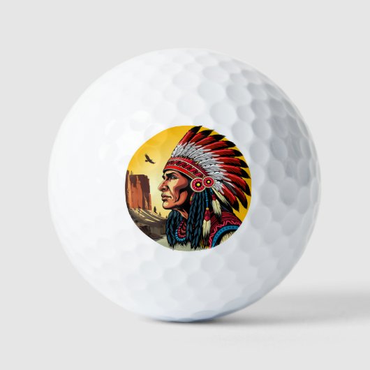 Native American Chief op wilde landschap zonsonder Golfballen (Voorkant)