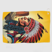 Native American Chief op wilde landschap zonsonder Golfhanddoek (Horizontaal)