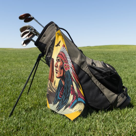 Native American Chief op wilde landschap zonsonder Golfhanddoek (Groen)