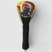 Native American Chief op wilde landschap zonsonder Golfheadcover (Voorkant)