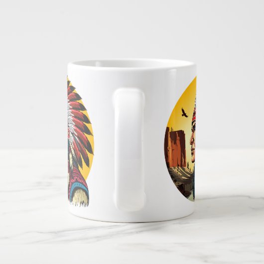 Native American Chief op wilde landschap zonsonder Grote Koffiekop (Achterkant)