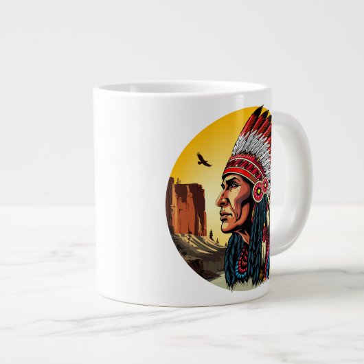 Native American Chief op wilde landschap zonsonder Grote Koffiekop (Voorkant rechts)