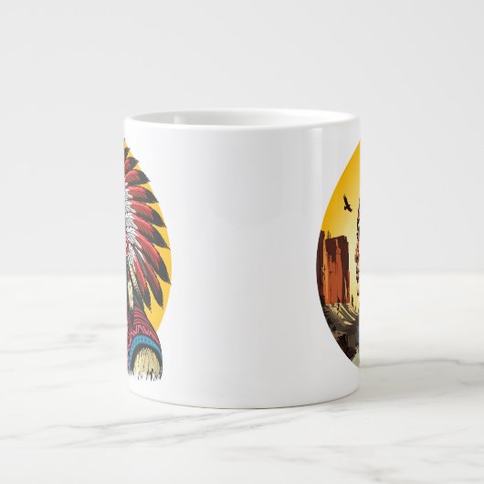 Native American Chief op wilde landschap zonsonder Grote Koffiekop (Voorkant)
