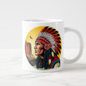 Native American Chief op wilde landschap zonsonder Grote Koffiekop (Rechts)