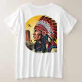 Native American Chief op wilde landschap zonsonder Grote Maat T-shirt (Design achterkant)
