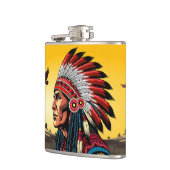 Native American Chief op wilde landschap zonsonder Heupfles (Links)