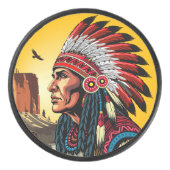 Native American Chief op wilde landschap zonsonder Hockey Puck (Voorkant)