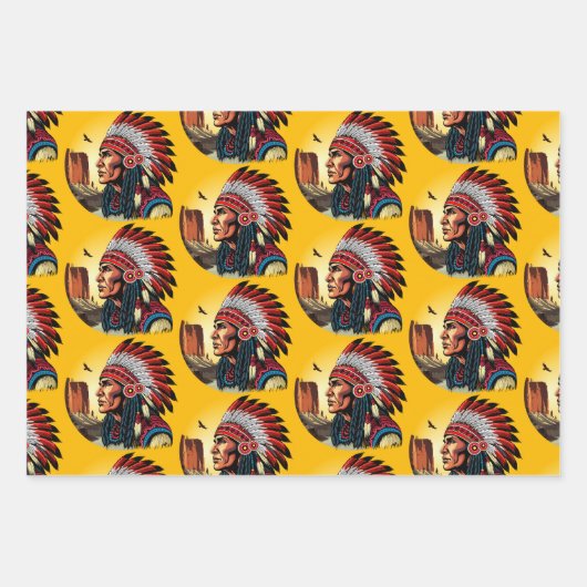 Native American Chief op wilde landschap zonsonder Inpakpapier Vel (Voorkant 3)