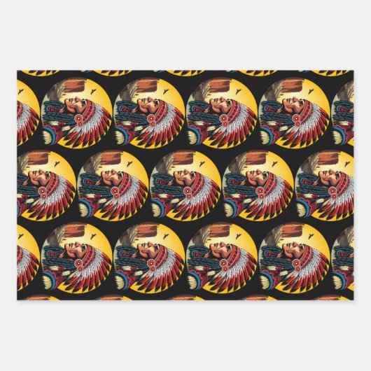 Native American Chief op wilde landschap zonsonder Inpakpapier Vel (Voorkant 2)