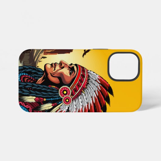 Native American Chief op wilde landschap zonsonder iPhone Hoesje (Achterkant horizontaal)