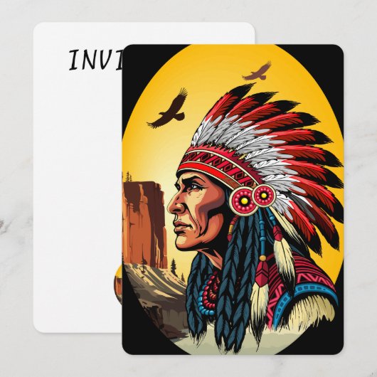 Native American Chief op wilde landschap zonsonder Kaart (Voorkant / Achterkant)