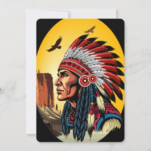 Native American Chief op wilde landschap zonsonder Kaart (Voorkant)