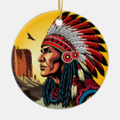 Native American Chief op wilde landschap zonsonder Keramisch Ornament (Voorkant)