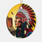 Native American Chief op wilde landschap zonsonder Keramisch Ornament (Links)