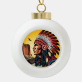 Native American Chief op wilde landschap zonsonder Keramische Bal Ornament (Voorkant)