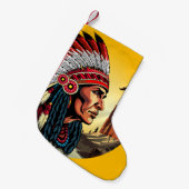 Native American Chief op wilde landschap zonsonder Kleine Kerstsok (Voorkant (Hangend))