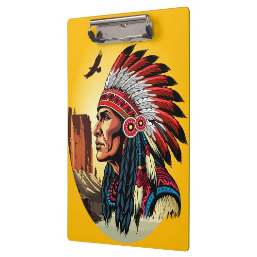 Native American Chief op wilde landschap zonsonder Klembord (Links)