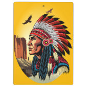Native American Chief op wilde landschap zonsonder Klembord (Achterkant)