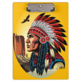 Native American Chief op wilde landschap zonsonder Klembord (Voorkant)