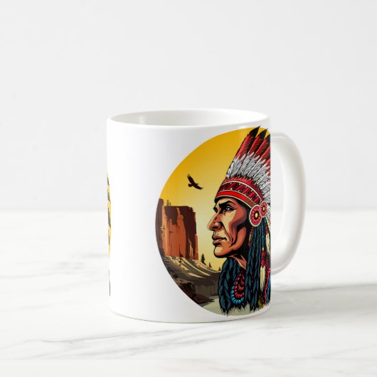 Native American Chief op wilde landschap zonsonder Koffiemok (Voorkant rechts)