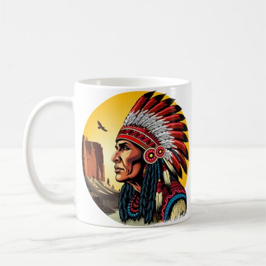 Native American Chief op wilde landschap zonsonder Koffiemok (Links)