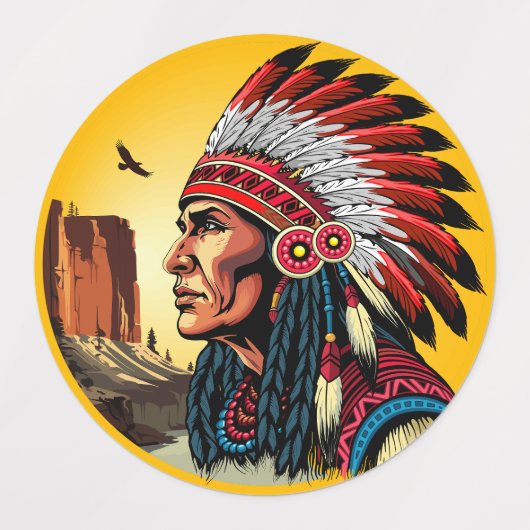 Native American Chief op wilde landschap zonsonder Labels (Design 2)
