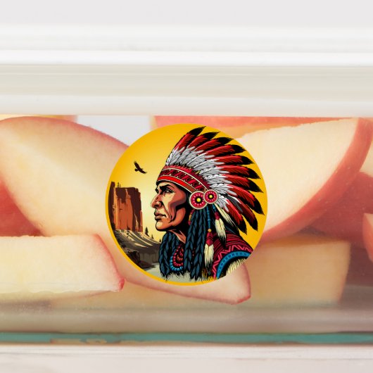 Native American Chief op wilde landschap zonsonder Labels (Aangebracht)