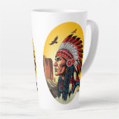 Native American Chief op wilde landschap zonsonder Latte Mok (Rechterhoek)