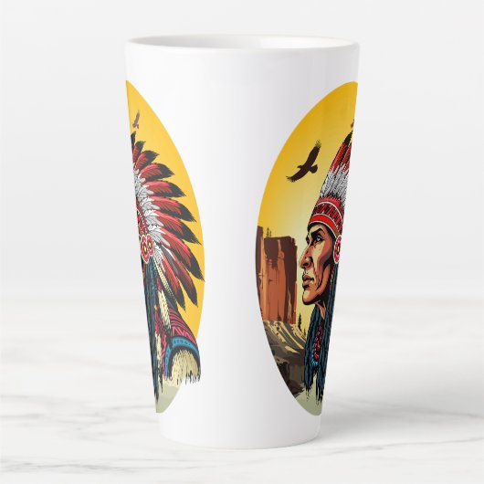 Native American Chief op wilde landschap zonsonder Latte Mok (Voorkant)