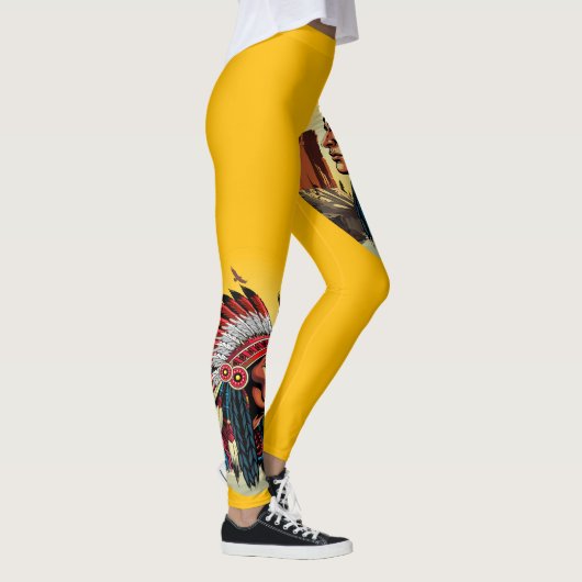 Native American Chief op wilde landschap zonsonder Leggings (Rechts)