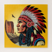 Native American Chief op wilde landschap zonsonder Legpuzzel (Verticaal)