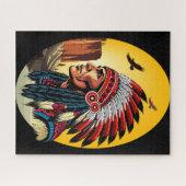 Native American Chief op wilde landschap zonsonder Legpuzzel (Horizontaal)