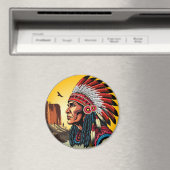Native American Chief op wilde landschap zonsonder Magneet (Insitu (Vaatwasser))