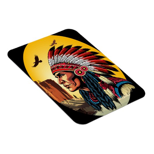 Native American Chief op wilde landschap zonsonder Magneet (Rechterzijde)