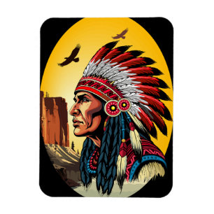 Native American Chief op wilde landschap zonsonder Magneet
