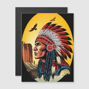 Native American Chief op wilde landschap zonsonder Magnetische Uitnodiging